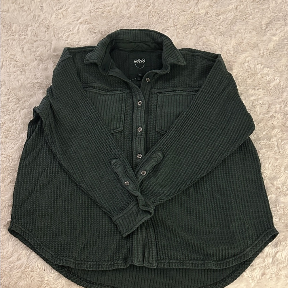 Aerie Dark Green Waffle Knit Jacket